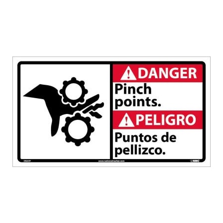 National Marker Co Bilingual Vinyl Sign - Danger Pinch Points DBA9P